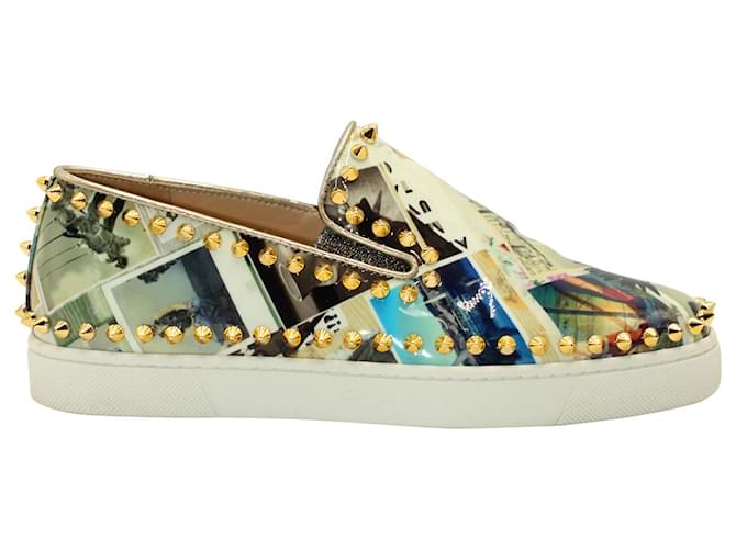 Christian Louboutin Pik Boat Spike Red Sole Sneakers in Multicolor Patent Leather Python print  ref.1059740