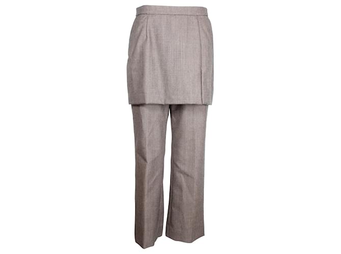 Calça Dries Van Noten Pinella Check com painel drapeado de perna reta em lã marrom  ref.1059743