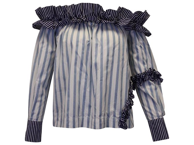 MSGM Top con volantes y rayas en algodón blanco