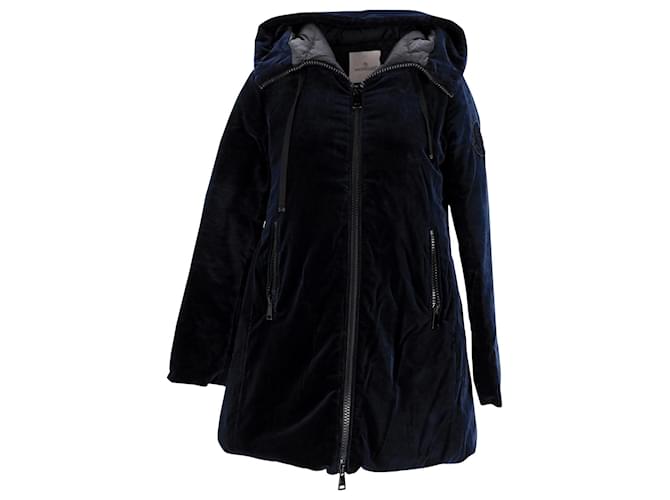 Moncler Parka con capucha Bartramie de terciopelo de algodón azul marino  ref.1059774