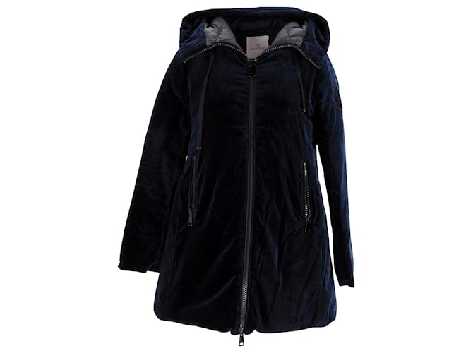 Moncler Bartramie Hooded Parka in Navy Blue Cotton Velvet   ref.1059774