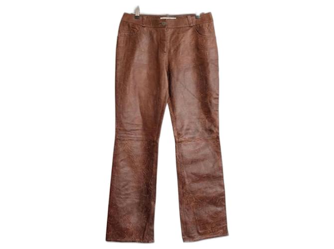 Christian Dior Cristian Dior x Galliano 2006 Tooled Leather Trousers Brown  ref.1059986