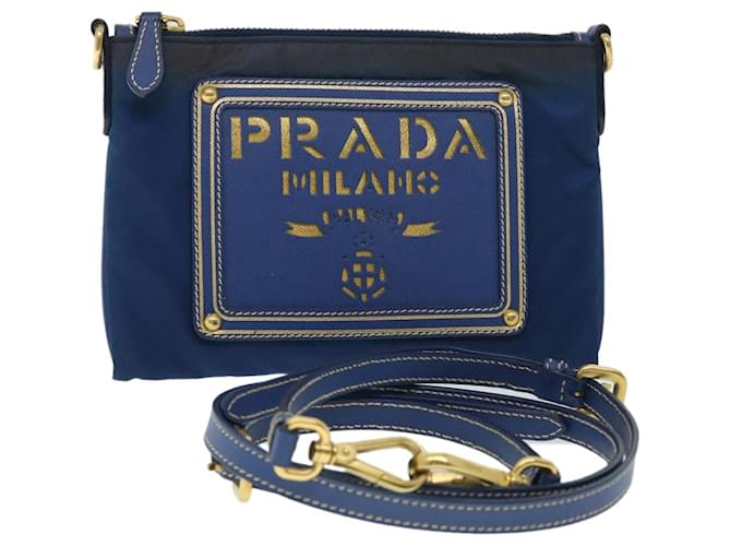 PRADA Shoulder Bag Nylon Saffiano Leather Blue Auth bs8101  ref.1060070