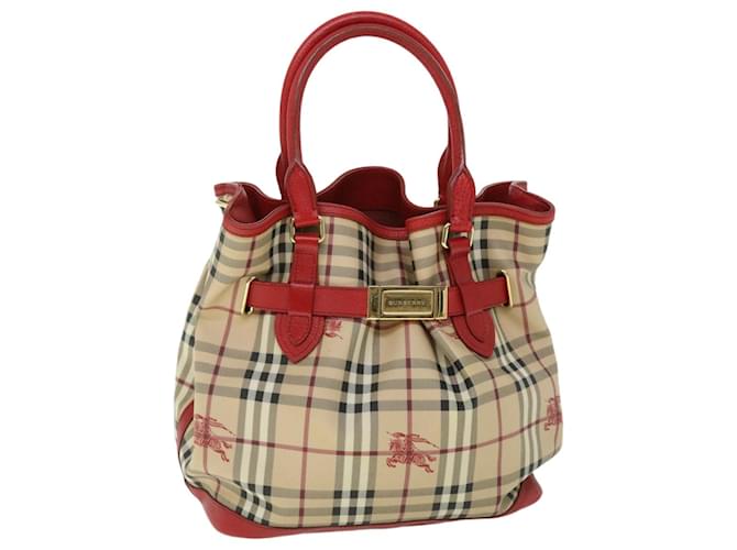 BURBERRY Nova Check Tote Bag PVC Leather Beige Red Auth yk8482  ref.1060105