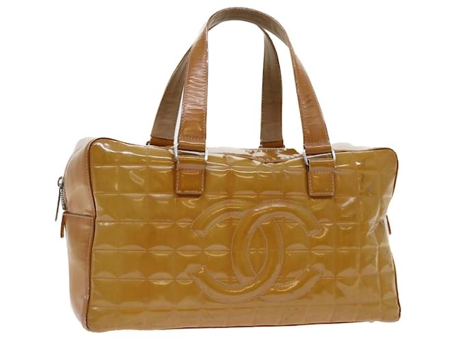 CHANEL Choco Bar Line Shoulder Bag Patent leather Yellow CC Auth bs7801  ref.1060128