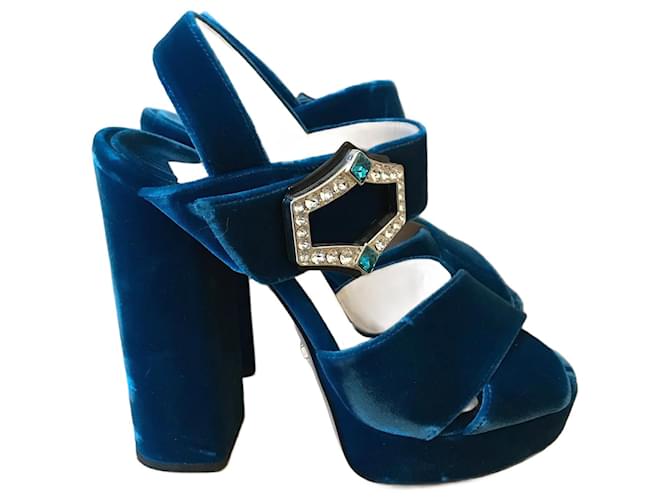 PRADA Sandales T.UE 37 velours Bleu  ref.1060189