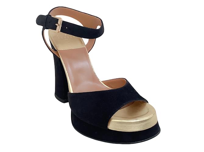 Laurence Dacade Black Suede with Gold Trim Tinta Sandals  ref.1060250
