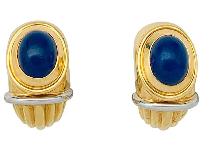 Boucheron earrings, "Jaipur", two golds, lapis lazuli. White gold Yellow gold  ref.1060584