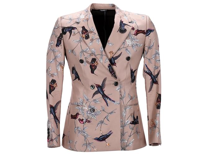 Dolce & Gabbana Blazer con botonadura forrada Birds of Paradise en seda multicolor  ref.1060708