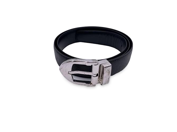 Louis Vuitton Cintura classica Taiga nera con fibbia in metallo argentato 85/34 Nero Pelle  ref.1060865