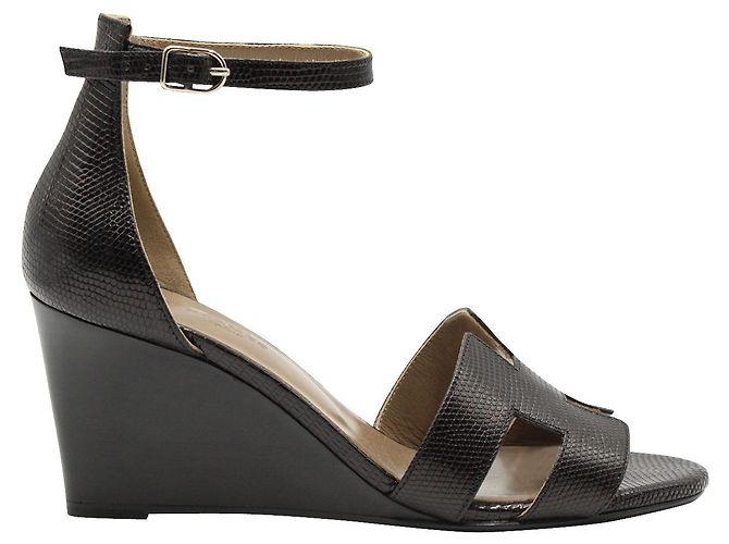 Hermès Legend Keilabsätze aus schwarzem Eidechsenleder