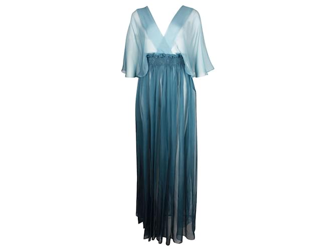 Dior Robe Longue Bleue Flottante en Soie Bicolore Printemps - 2021 Prêt à porter  ref.1060929