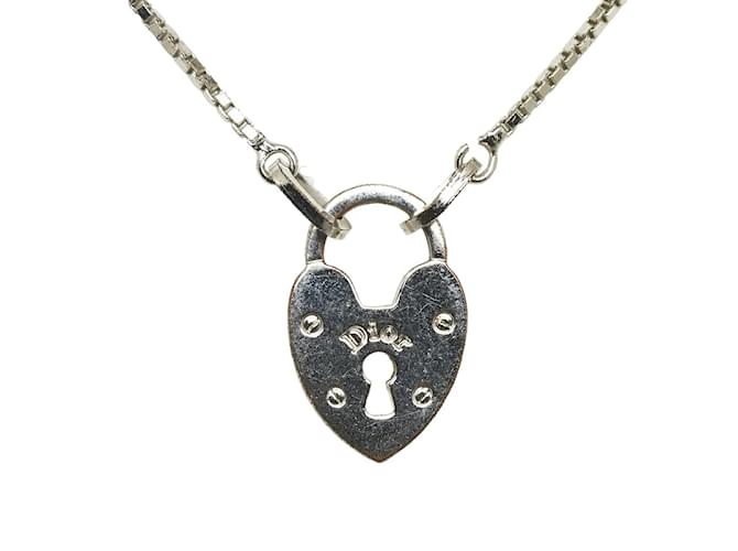 Dior Padlock Heart Pendant Necklace Silvery Metal  ref.1061056