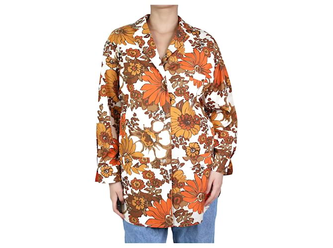 Autre Marque Brown floral printed shirt - size M Orange Cotton  ref.1061207