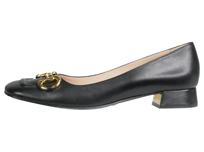 Gucci Sapatos de couro de salto médio Horsebit pretos - tamanho UE 41  ref.1061217