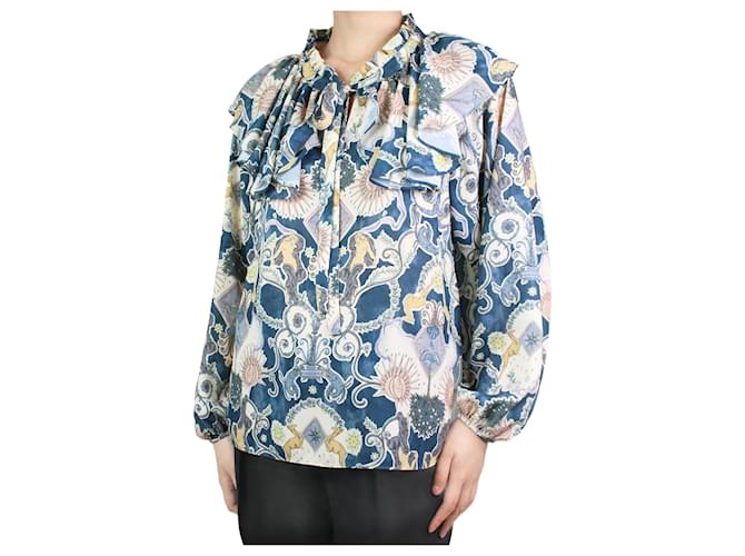 See by Chloé Blue printed ruffle top - size UK 10 Polyester  ref.1061222