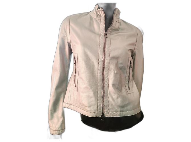 Burberry Silver Leather Motorcycle Crop Jacket Silvery