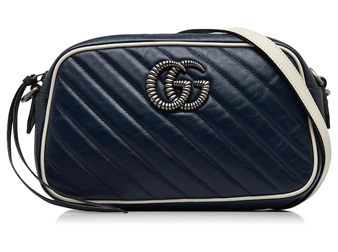 Gucci Blue Small GG Marmont Torchon Crossbody Bag Navy blue Leather Pony style calfskin ref.1061278 Joli Closet