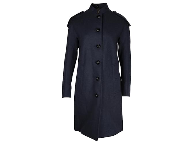 Burberry Long Coat in Navy Blue Wool  ref.1061376