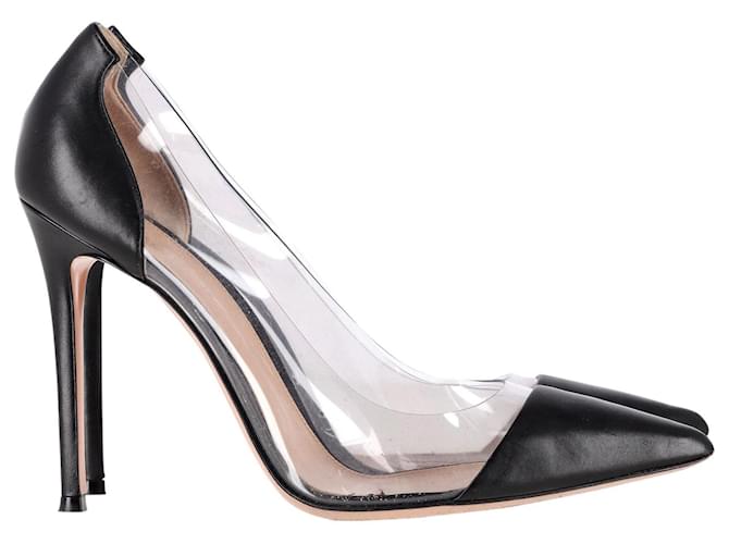 Gianvito Rossi Pointed Toe Plexi Pumps in Black Leather and Clear PVC  ref.1061377