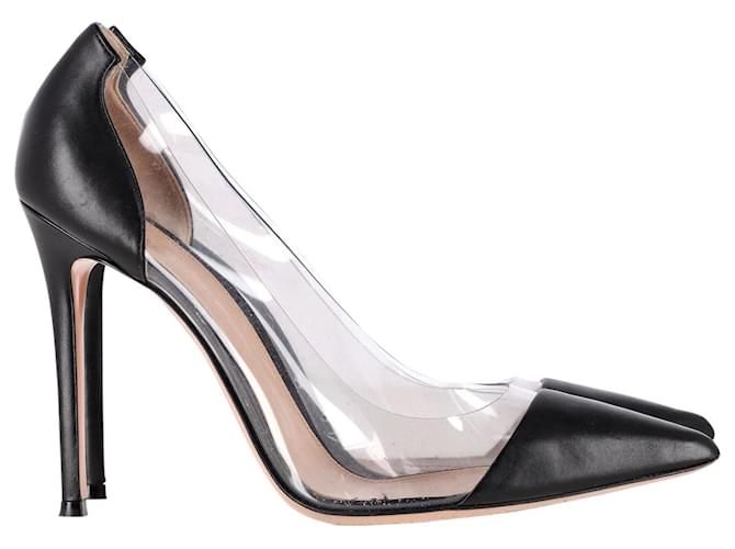 Décolleté Plexi a punta Gianvito Rossi in pelle nera e PVC trasparente Nero  ref.1061377