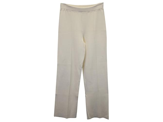 Pantalon droit en tricot The Row en polyester crème Blanc Écru  ref.1061399