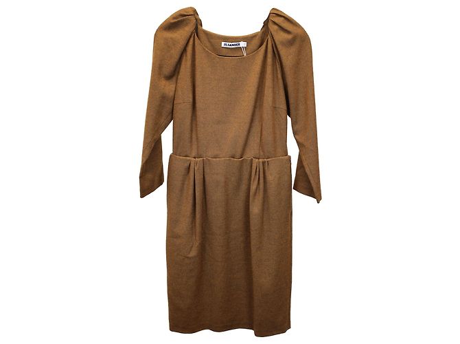 Lunghezza al ginocchio con maniche a sbuffo Jil Sander in lana marrone