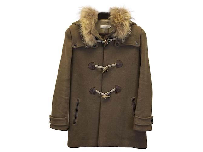 Sandro Paris Fur Collar Half Duffle Coat in Brown Linen  ref.1061412