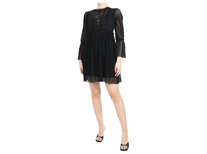 Maje Black sheer sleeve mini dress with lace detail - size UK 8 Polyester  ref.1061505