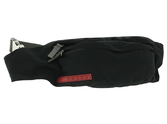 PRADA Sports Waist Bag Nylon Black Red Auth ki3352  ref.1061563