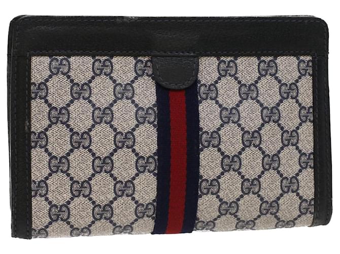 GUCCI GG Canvas Sherry Line Clutch Bag Gray Red Navy 04 014 2125 23 Auth ep1574 Grey Navy blue  ref.1061584