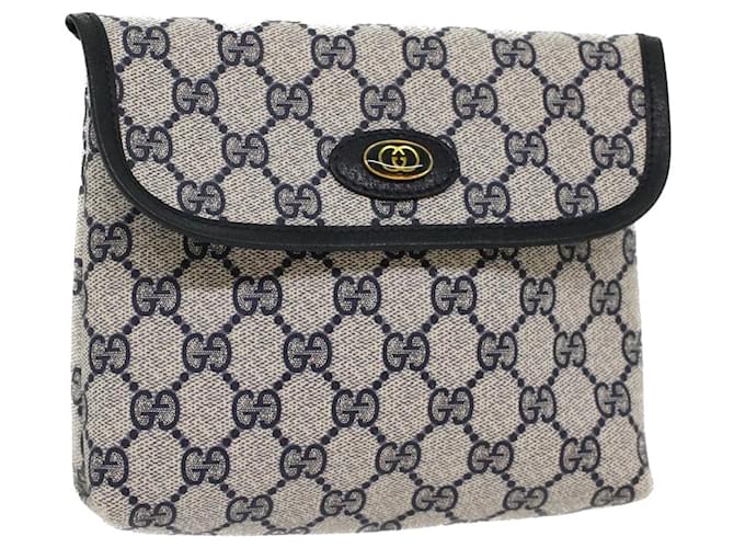 GUCCI GG Canvas Pouch PVC Leather Gray Navy 010 378 Auth ep1572 Grey Navy blue  ref.1061617
