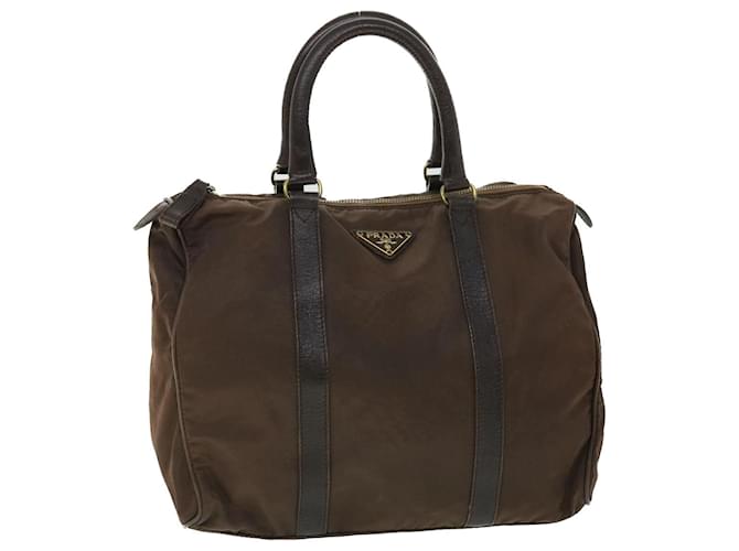 PRADA Hand Bag Nylon Leather Brown Auth bs8055  ref.1061633