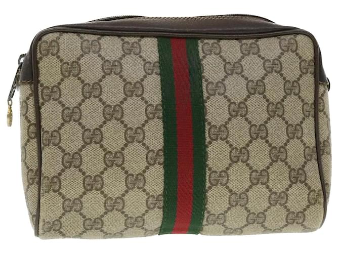GUCCI GG Canvas Web Sherry Line Clutch Bag Beige Red 98 72 014 3553 Auth bs8039  ref.1061653
