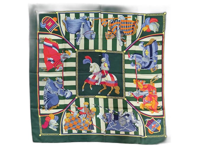 Pañuelo Hermès Choc en plumes seda verde oscuro