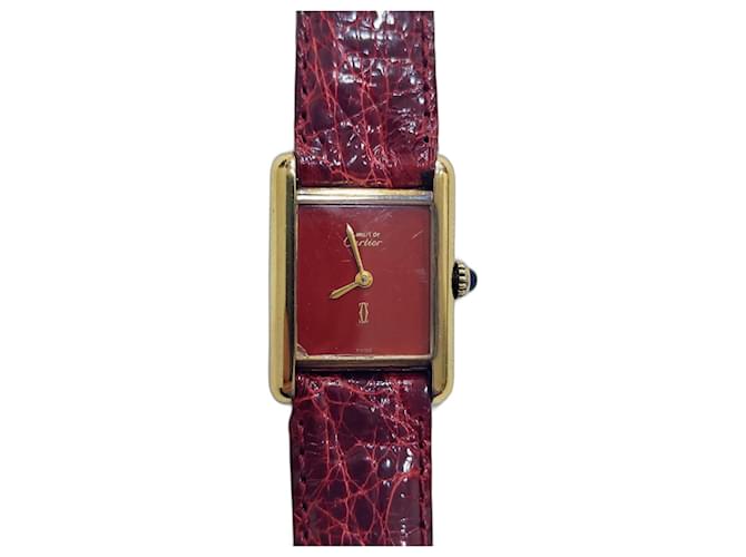 Cartier Relógios finos Dourado Bordeaux Couros exóticos Vermelho  ref.1061684