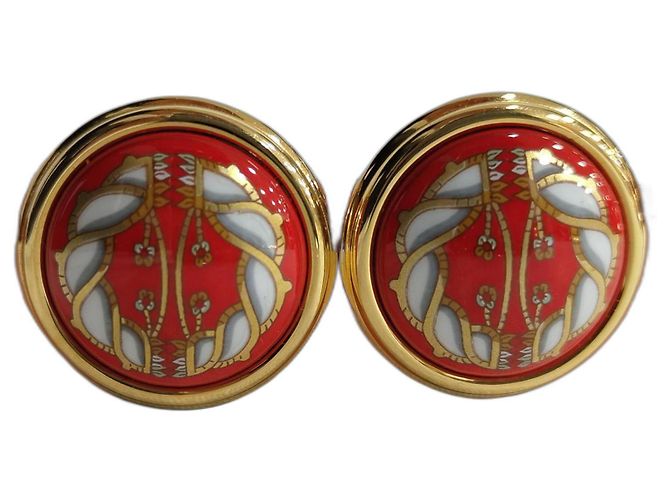 Boucles d'oreilles Hermès en émail rouge et doré