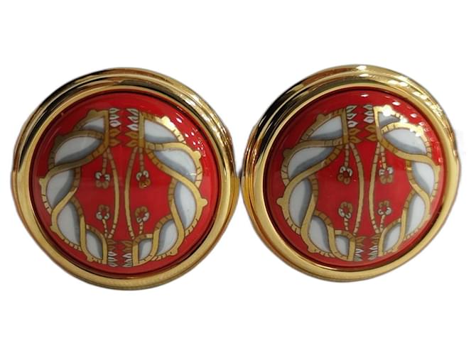 Hermès Earrings Red Golden Enamel  ref.1061694