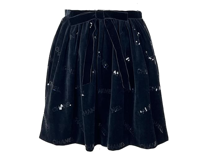 Chanel New 2023 Logo Velvet Skirt Black  ref.1061697
