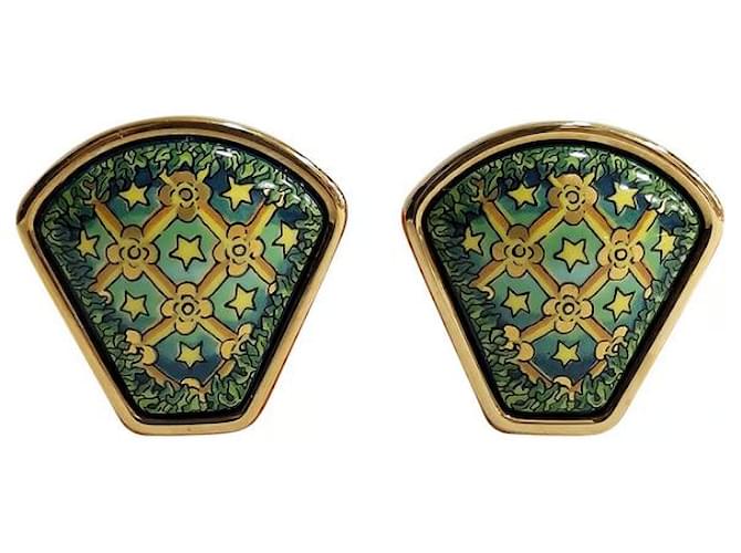 Hermès Earrings Golden Green Enamel  ref.1061699
