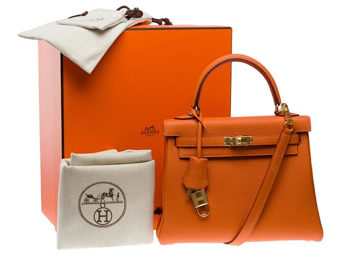 Hermès Hermes Kelly Tasche 25 aus orangefarbenem Leder - 101303  ref.1061706