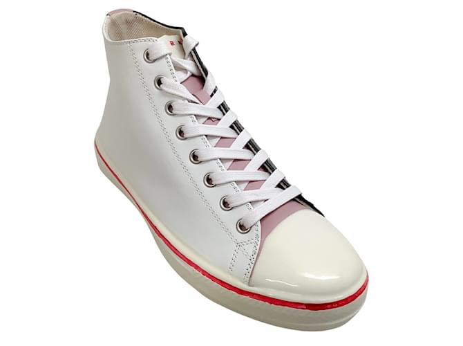 Marni White / Rosa / Schwarze klebrige High-Top-Sneaker Weiß Leder  ref.1061738