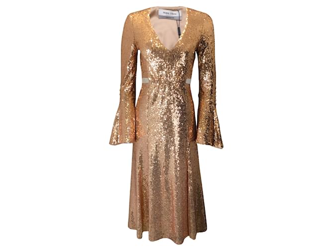 Prabal Gurung Gold Sequin Embellished Midi Dress Golden Polyester  ref.1061761