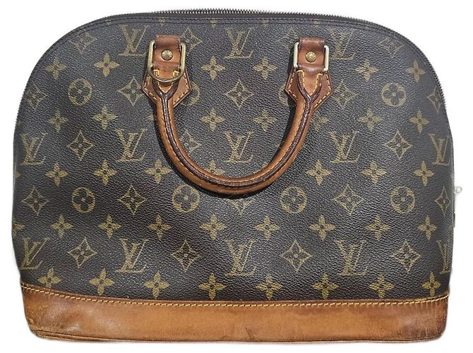 Louis Vuitton Alma Handbag Brown Beige Leather