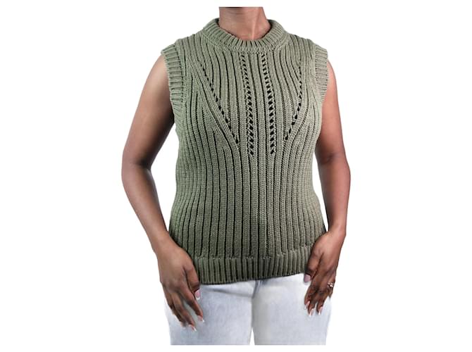 Autre Marque Olive green cable knit jumper vest - size M Cotton  ref.1061998