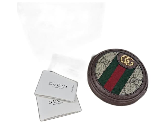 Gucci Ophidia Münzgeldbörse mit runder Schulterpartie. Hellbraun Dunkelbraun Leder Leinwand  ref.1062033