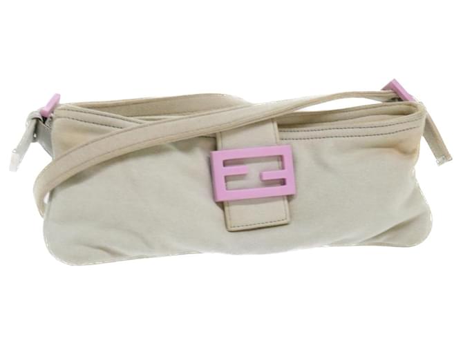 FENDI Mamma Baguette Shoulder Bag cotton Beige Pink Auth bs7965  ref.1062074