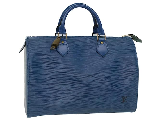 Louis Vuitton Epi Speedy 30 Bolsa de Mão Azul Toledo M43005 Autenticação de LV 52841 Couro  ref.1062143