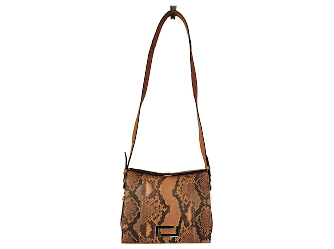 Bolsa Lancel Pia MM em couro python e couro marrom camelo Impressão em python Castanho claro Gold hardware