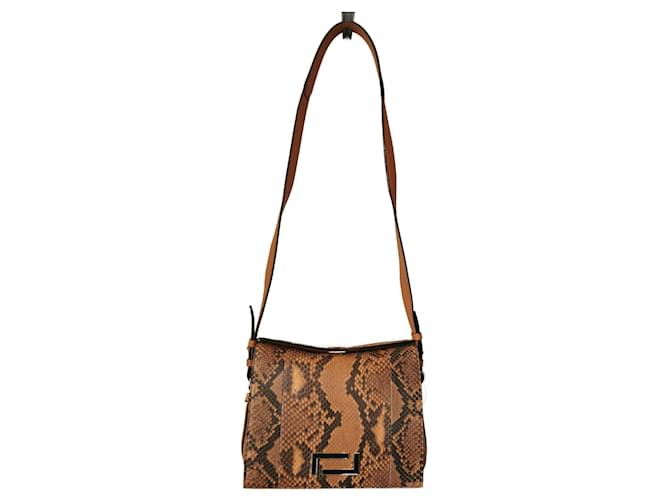 Lancel Handbags Brown Python print Light brown Gold hardware Camel Leather Exotic leather Metal Cloth  ref.1062201